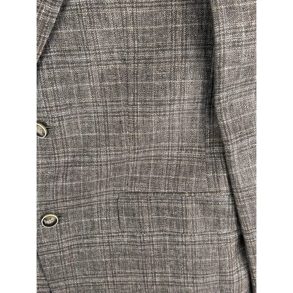 Joseph Abboud Heritage Blazer Men 38R Brown Plaid 100% Linen Sport Coat 2 Button